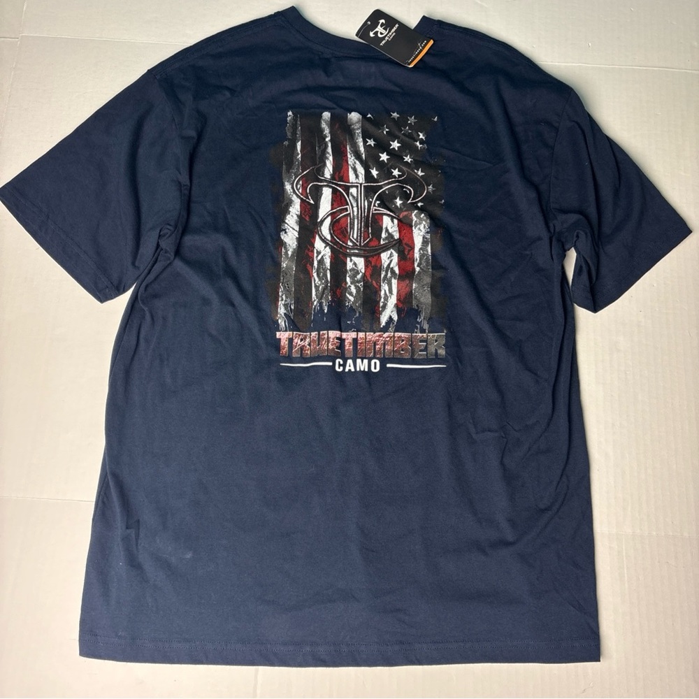 TrueTimber Adult Large T-Shirt Navy Blue Deer Hunter American Flag New with Tags